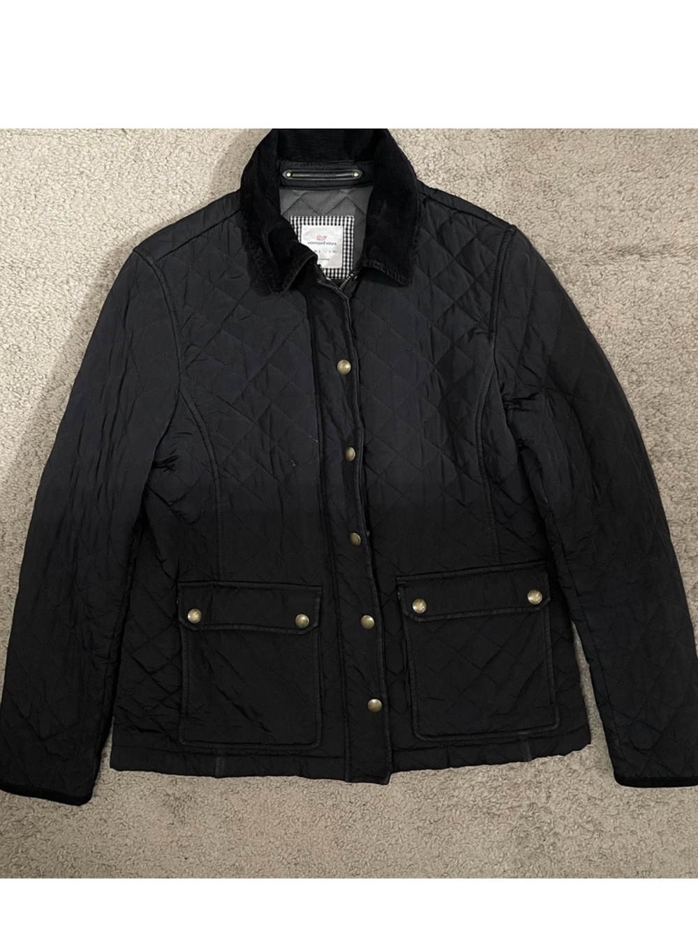 Vineyard Vines Black Quilted Utility Jacket with Corduroy Collar